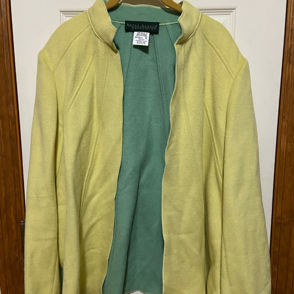 Harve Benard  Womens Jacket Size 12 yellow/lime green wool open front classic